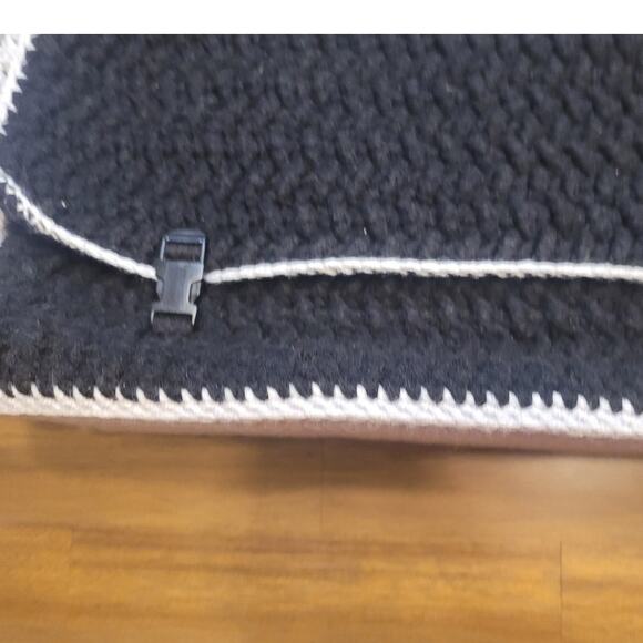 Handmade Crochet Granny Square Tote Bag Boho Retro XL Black Gray Shoulder Purse - Picture 4 of 8